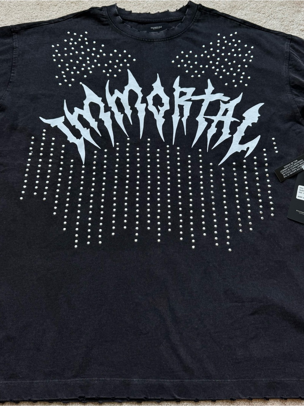 Reserved Supply NWT Black Acid Wash Immortal Rhinestone Oversized T-Shirt Large